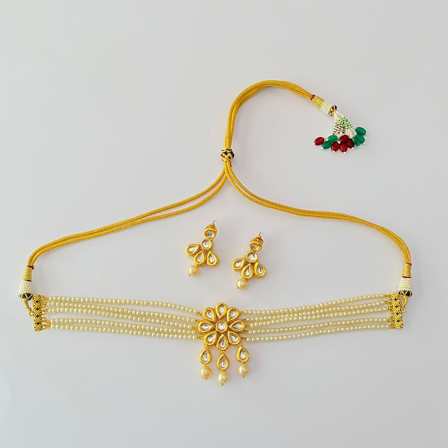 Gold Plated Kundan White Small Pearl Choker Set