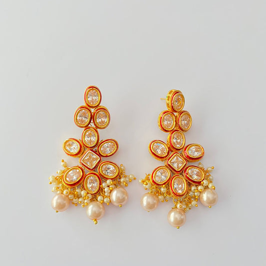 Ruby Kundan Drop Pearl Earring