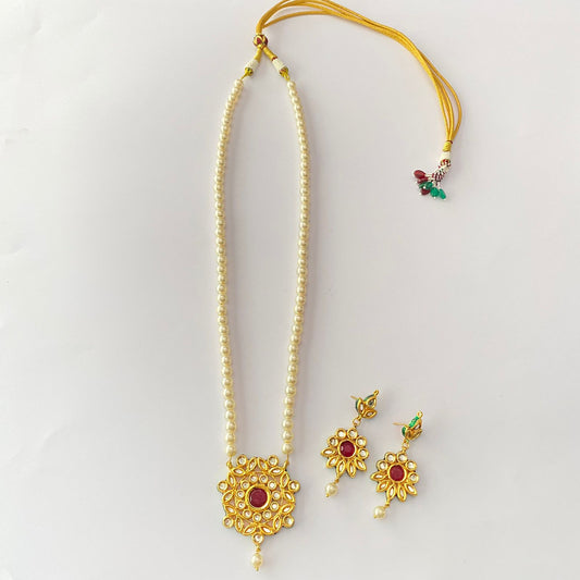 Pearl Gold Plated Kundan Ruby Necklace Set
