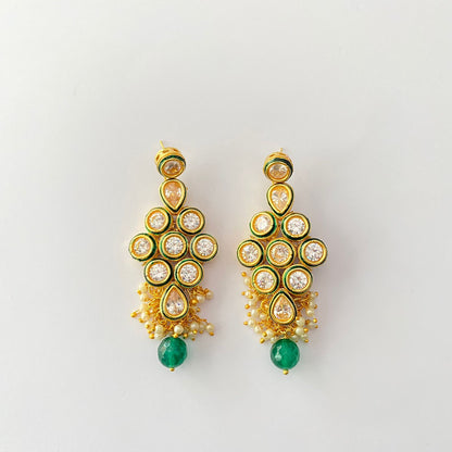 Kundan Drop Emerald Pearl Earring