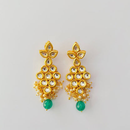 Gold Plated Kundan Emerald Drop Pearl Earring