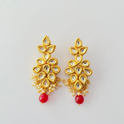 Kundan Gold Plated Ruby Drop Pearl Earring