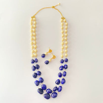 Blue Tumble Pearl Necklace Set