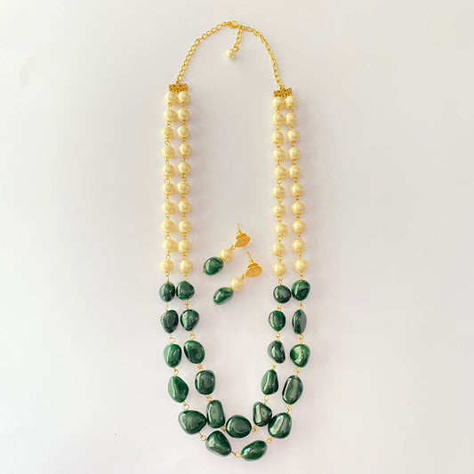 Emerald Tumble Pearl Necklace Set