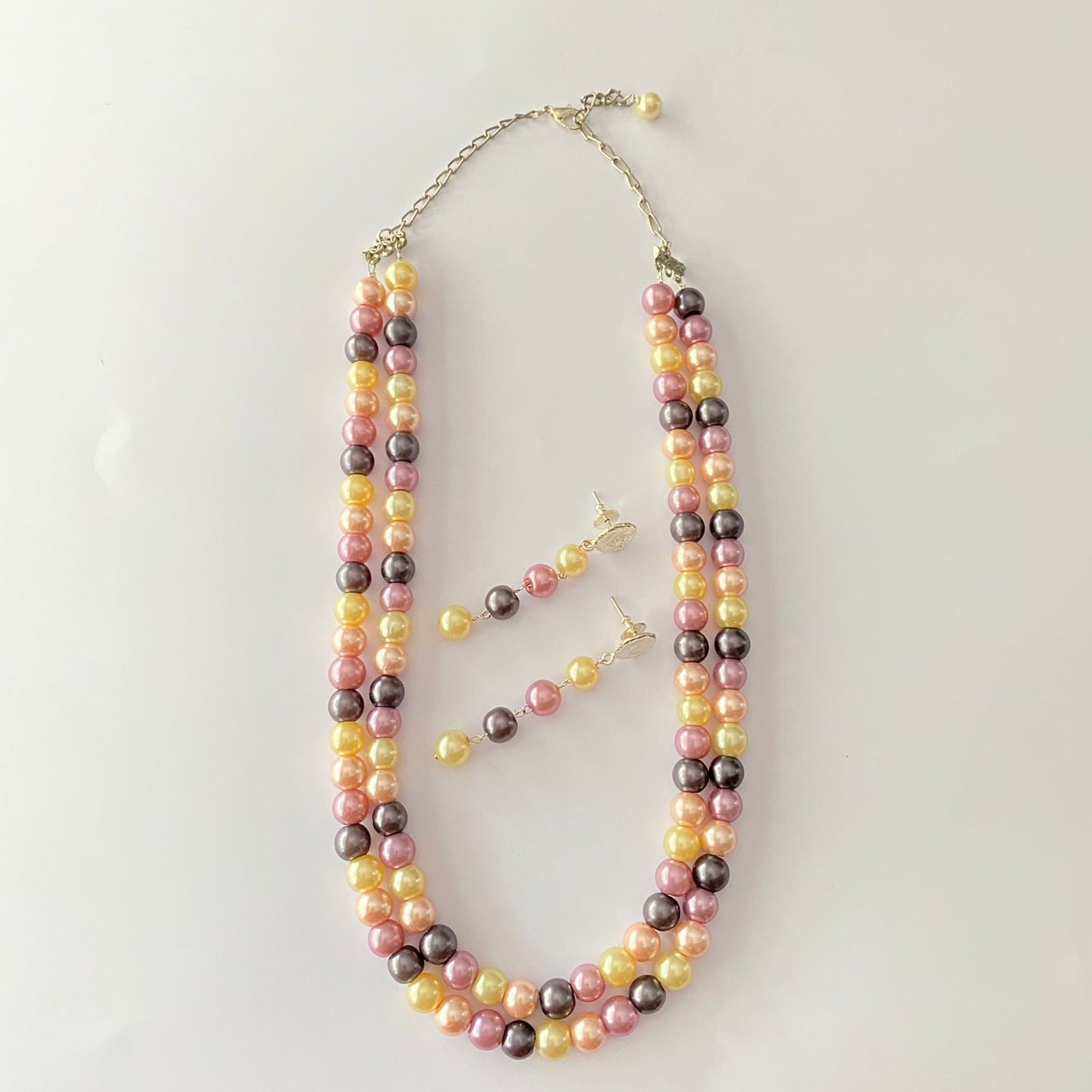 Multi Pearl Double Line Necklace Set