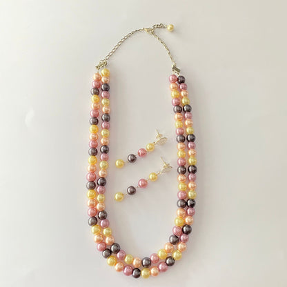 Multi Pearl Double Line Necklace Set