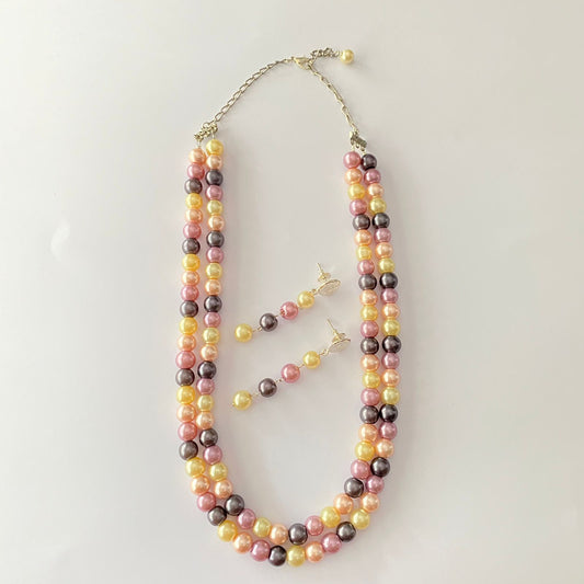 Multi Pearl Double Line Necklace Set