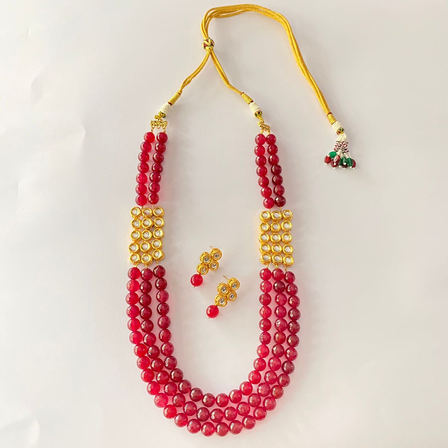 Gold Plated Kundan Ruby Stone Necklace Set