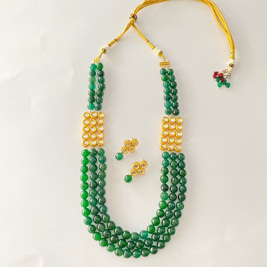 Emerald Stone Gold Plated Kundan Necklace Set