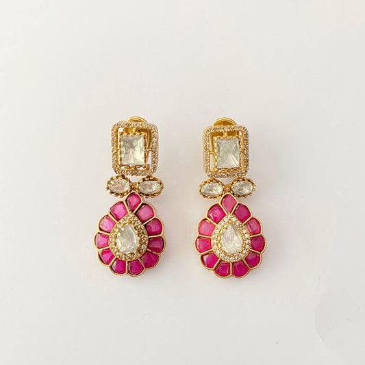 Gold Plated Ruby Diamond Earring