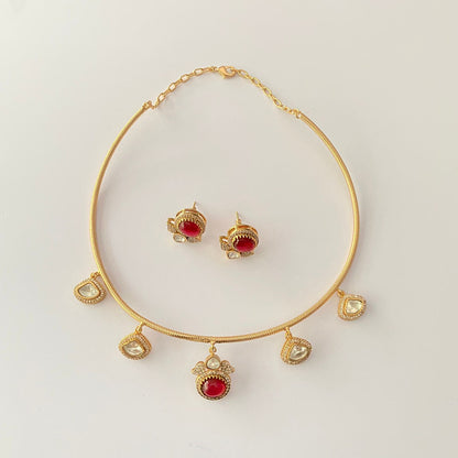 Gold Plated Ruby Diamond Polki Hasli