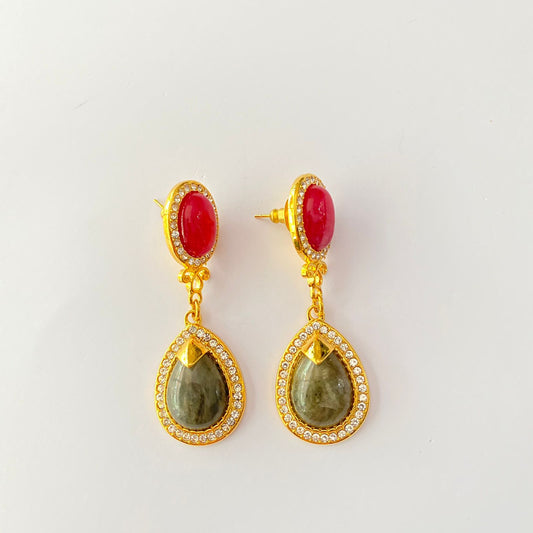 Gold Plated Ruby Diamond Earring