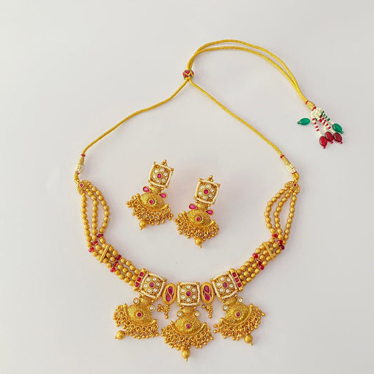 Gold Plated Ruby Necklace Set