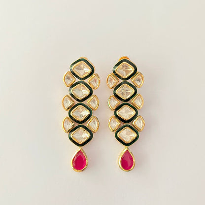 Gold Plated Ruby Kundan Polki Earring