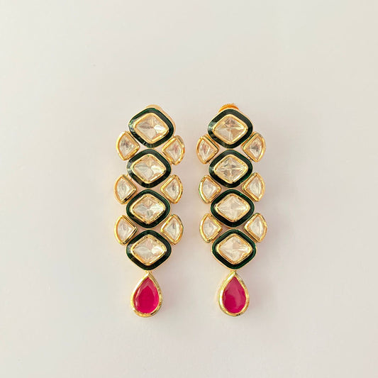 Gold Plated Ruby Kundan Polki Earring
