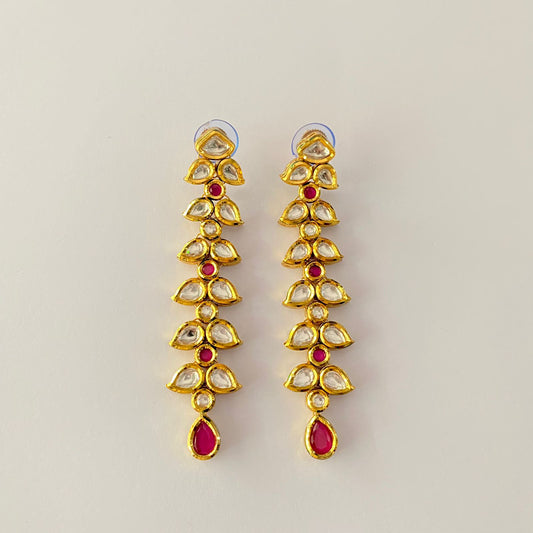 Gold Plated Kundan Ruby Long Earring