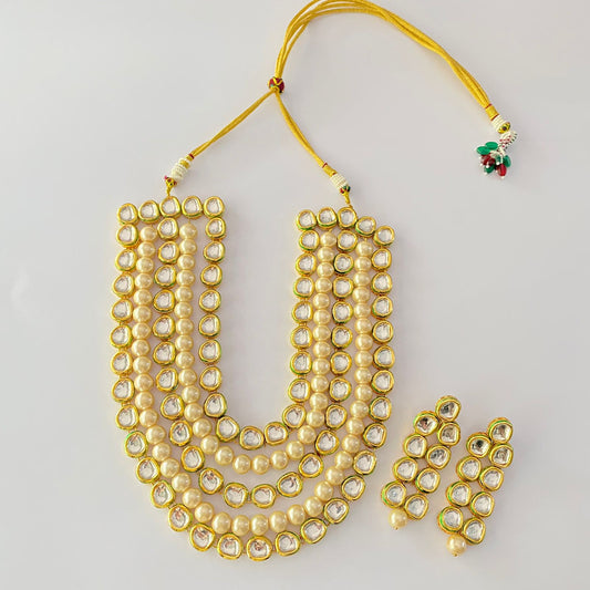 Off White Pearl Polki Necklace Set