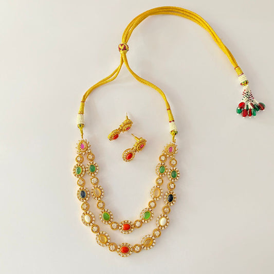 Gold Plated Navratan Necklace Set