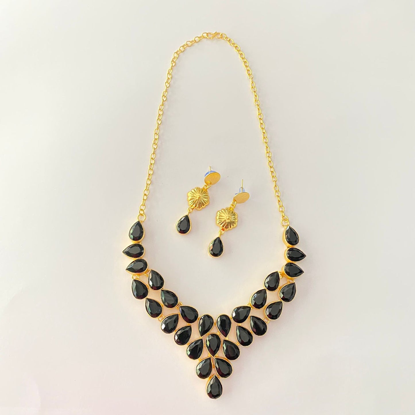 Gold Plated Black Stone Necklace Set