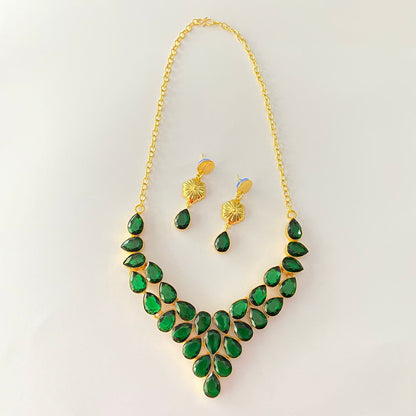 Emerald Stone Gold Plated Necklace Set