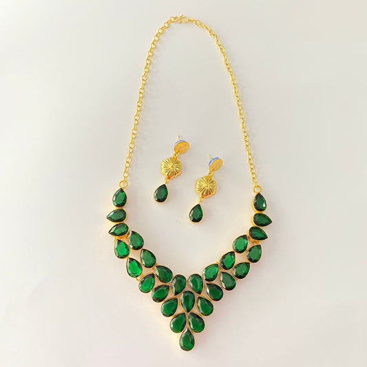 Emerald Stone Gold Plated Necklace Set