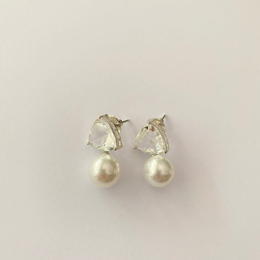 Silver Plated Diamond Drop Pearl Earring