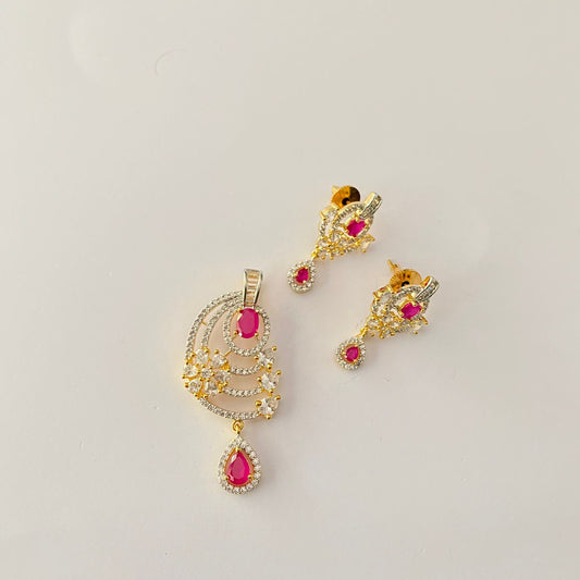 Gold Plated Ruby Pendant Set