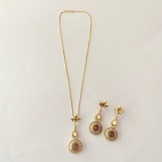 Gold Plated Polki Diamond Pendant Set