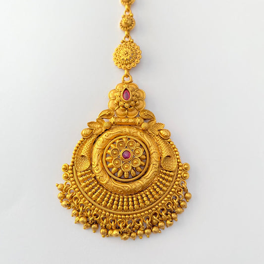 Traditional  temple gold plated big maangtikka