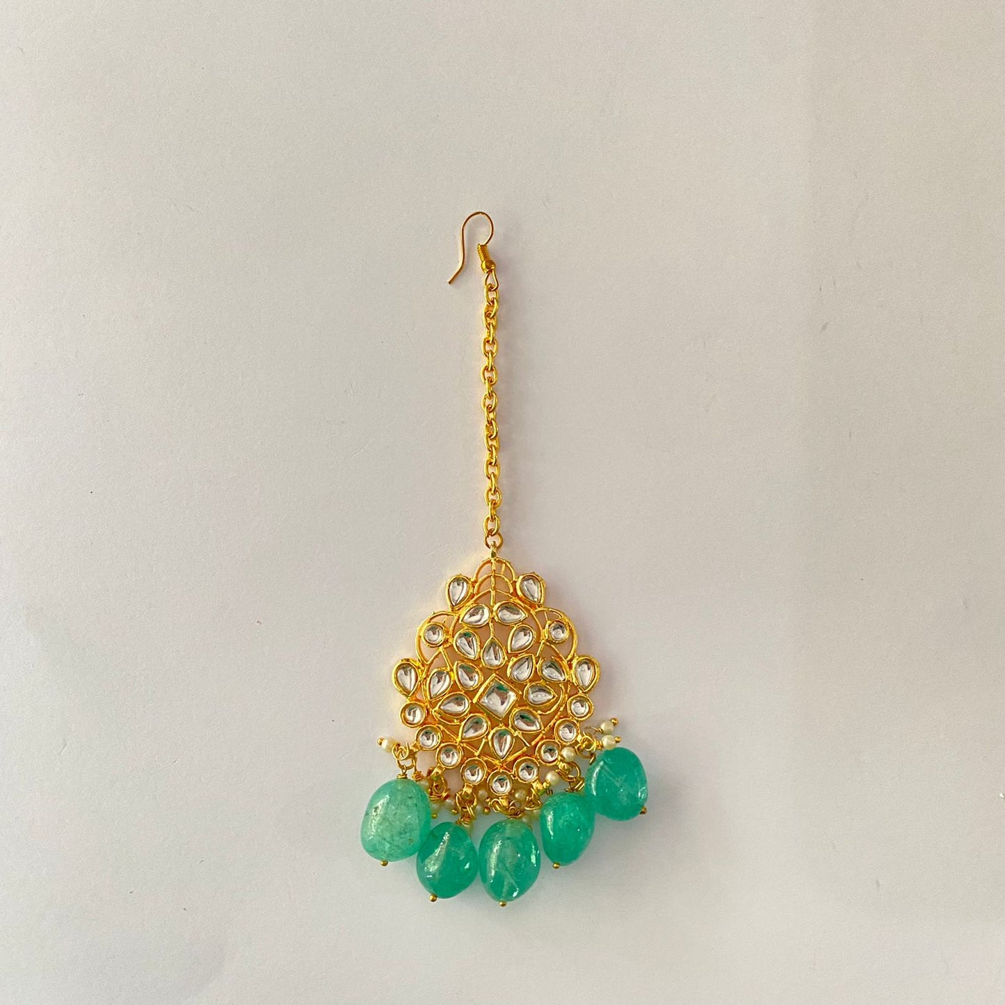 Traditional gold plated kundan maangtikka blue drops