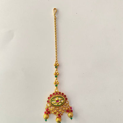 Ethnic Antique gold plated red stone  small maangtikka