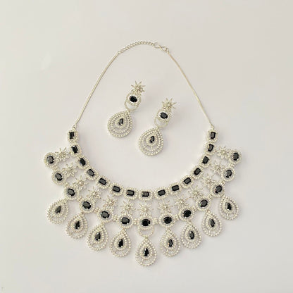 Silver Plated Black Diamond Necklace Set