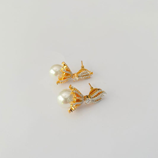 Gold Plated Drop Pearl Diamond Earring