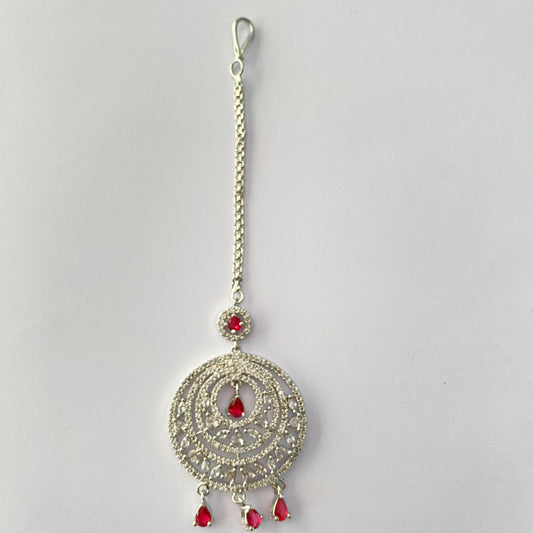 Elegant silver plated  ruby stone drop mangtikka