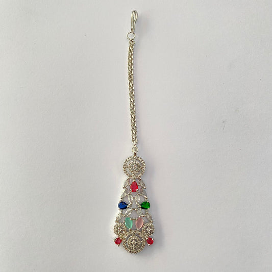 Small multi stone silver plated mangtikka