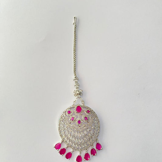 Ruby stone drop silver plated white stone big light weight mangtikka