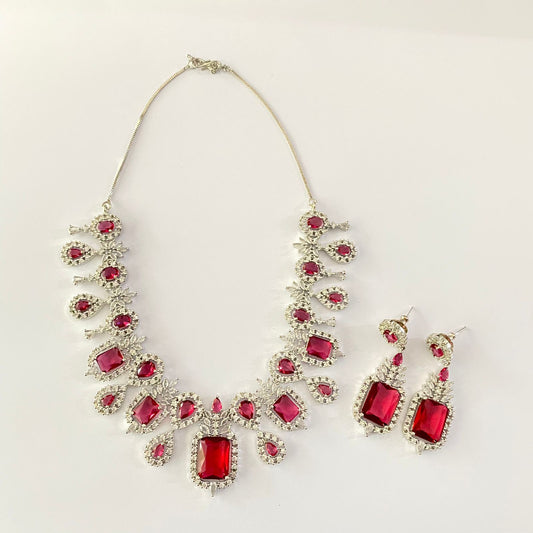 Ruby Diamond Silver Plated Necklace Set