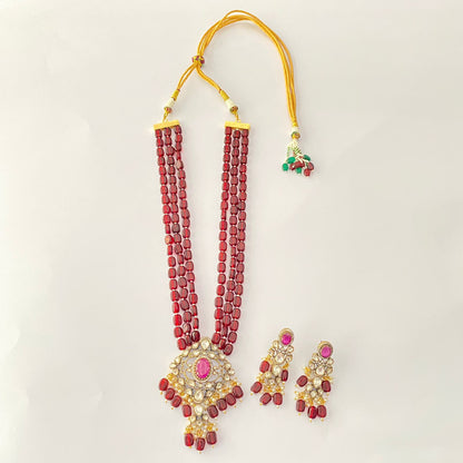 Ruby Diamond Long Necklace Set