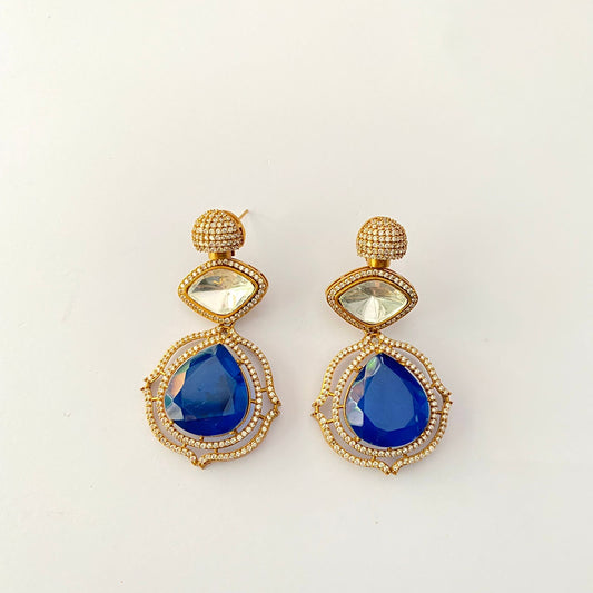 Blue Stone Gold Plated Earring