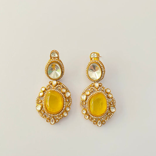 Yellow Diamond Gold Plated Polki Earring