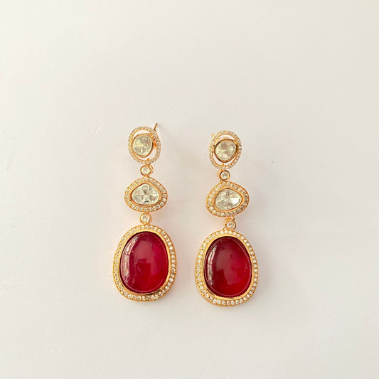 Gold Plated Polki Ruby Earring