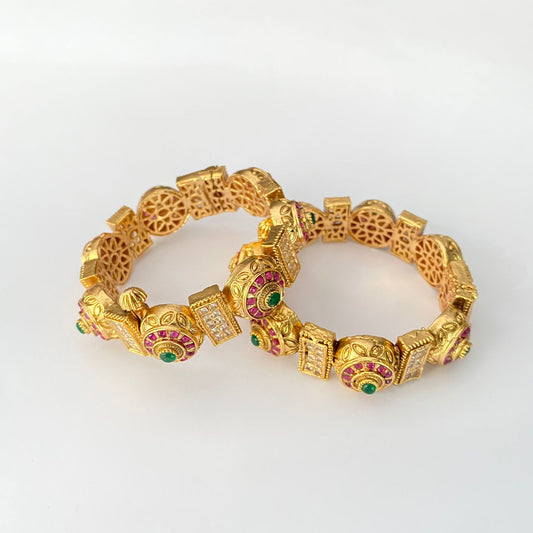 Gold Plated Ruby & Emerald Traditional Bangle