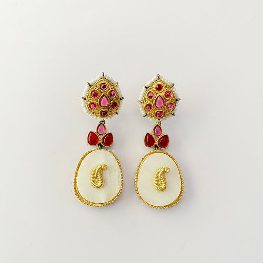 Mother Pearl Ruby Gold Plated Earring