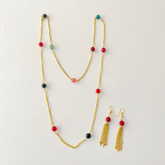 Multi Stone Long Necklace Set