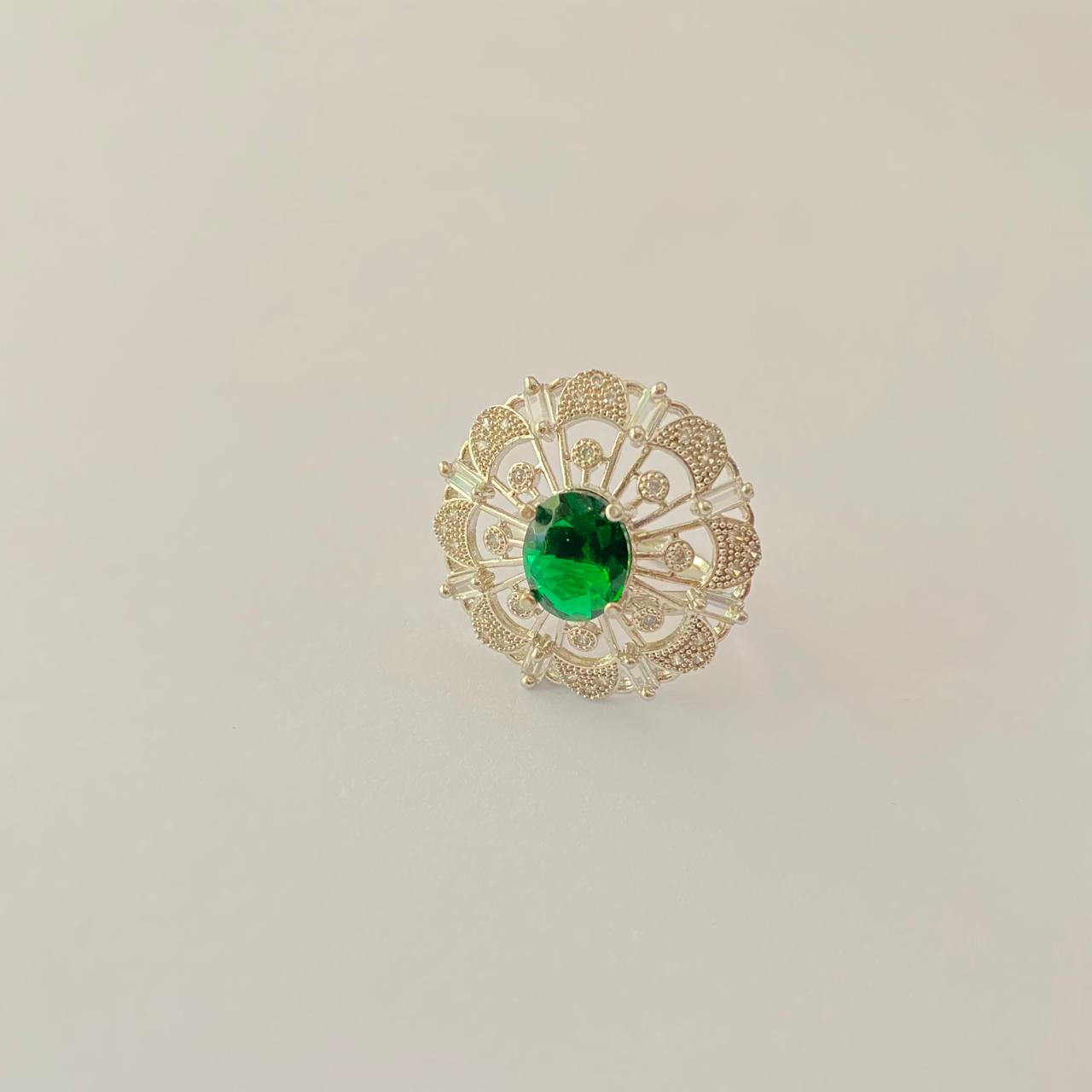 Emerald Diamond silver plated Ring