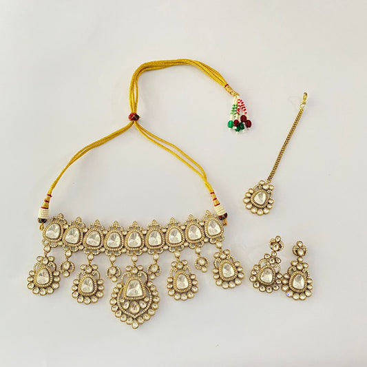 Polki Diamond Heavy Necklace With Mangtika Set