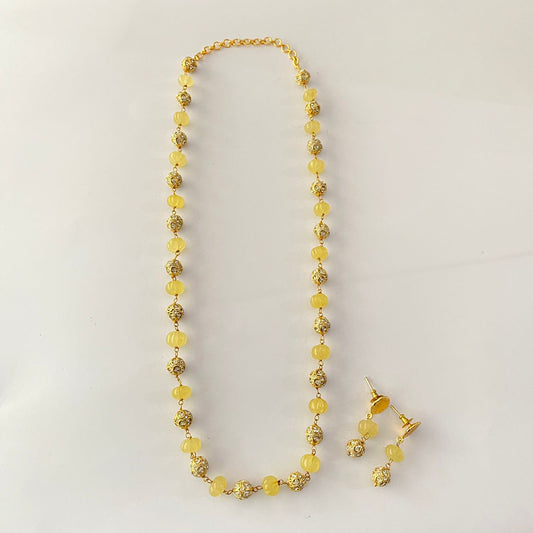 Long Yellow Stone With Diamond Ball Necklace