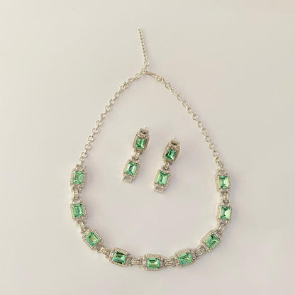 Silver Plated Light Emerald Diamond Necklace Set