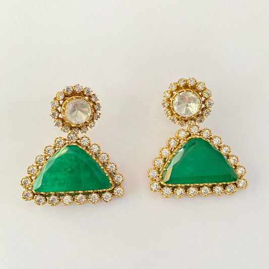 Trendy Green Stone Moissanite dangler earring