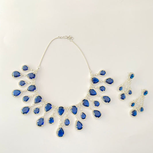 Blue Diamond Silver Plated Necklace Set